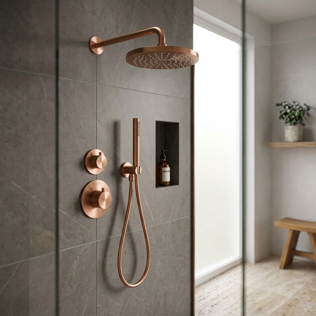 Aquanello Eterna Concealed Thermostatic Shower Set PVD Copper 20 cm Rain Shower and Hand Shower ET-S-SET3-1-62